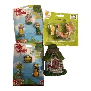 Fairy Garden Figurines Set with Green roof Cottage